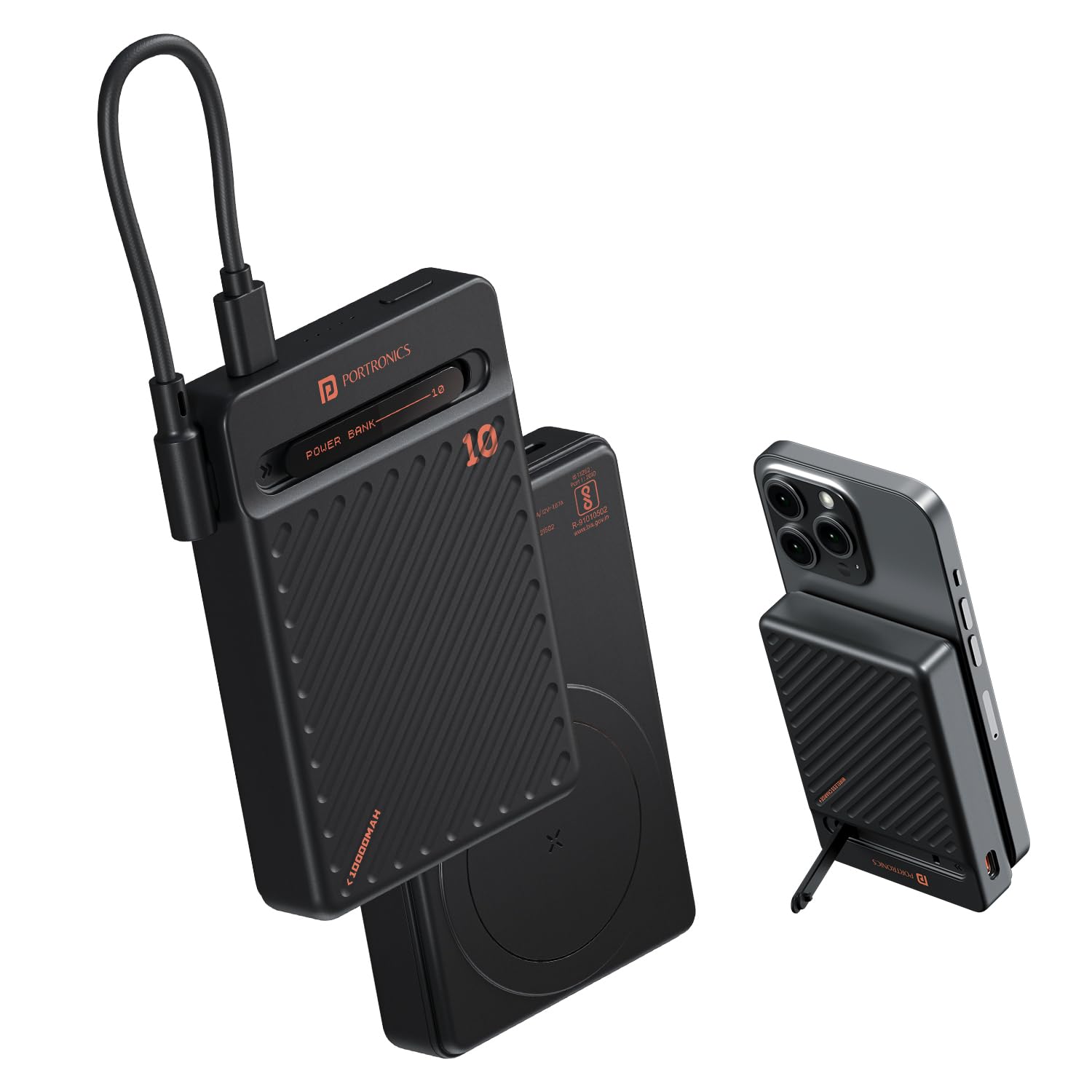 Portronics Chyro 10000mAh Magnetic Wireless Fast Charging Power bank with MagSafe Mobile Stand POR 2663