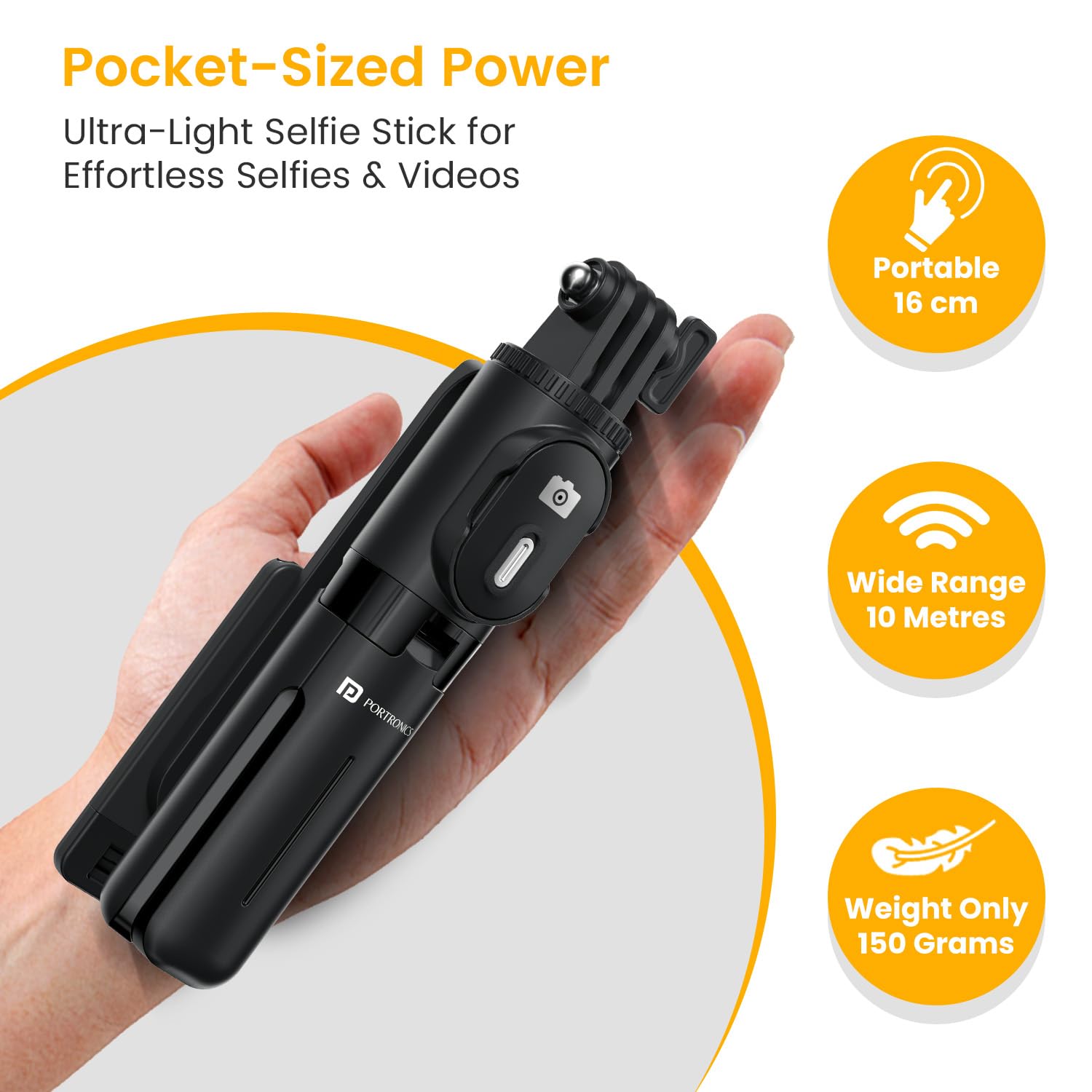 Portronics Lumistick Mini Extendable Multifunctional 3-in-1 Selfie Sticks POR 2840