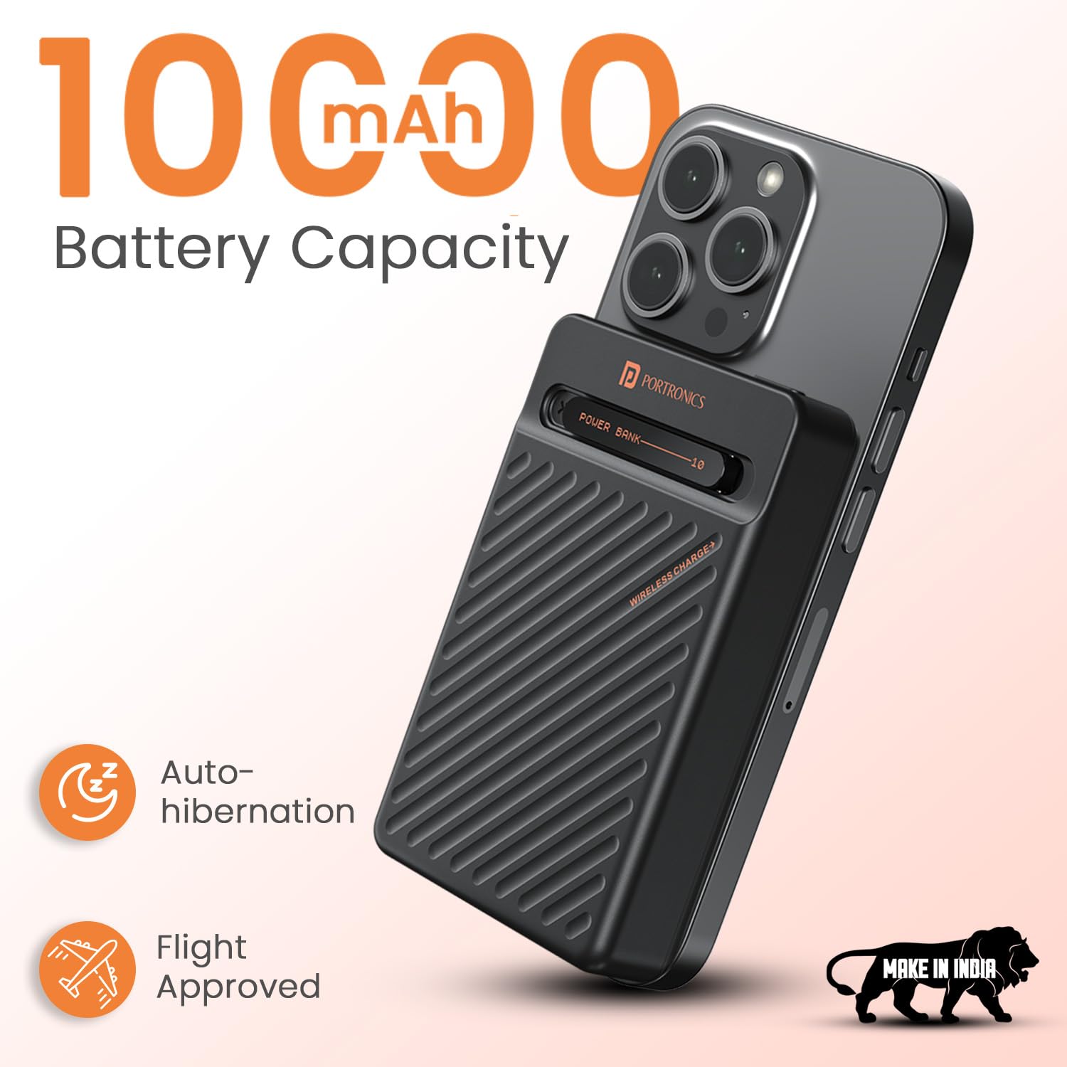 Portronics Chyro 10000mAh Magnetic Wireless Fast Charging Power bank with MagSafe Mobile Stand POR 2663